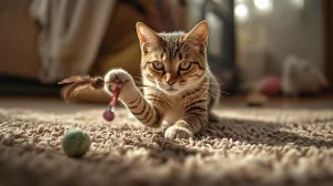 گربه در حال بازی با اسباب بازی