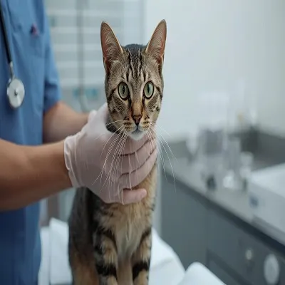 تصویر_ گربه تحت معاینه برای بیماری مسری (1)